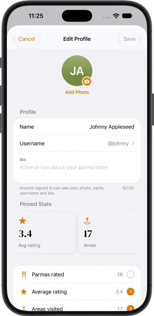 Edit Profile, where you add a photo, set your bio and choose your pinned stats